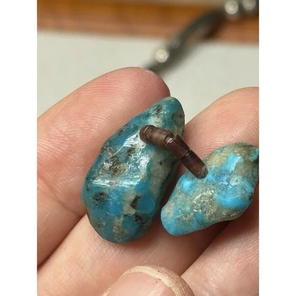 Vintage Turquoise Nugget and Heishi Beaded Necklace Sterling Silver Clasp 28” - Picture 8 of 8